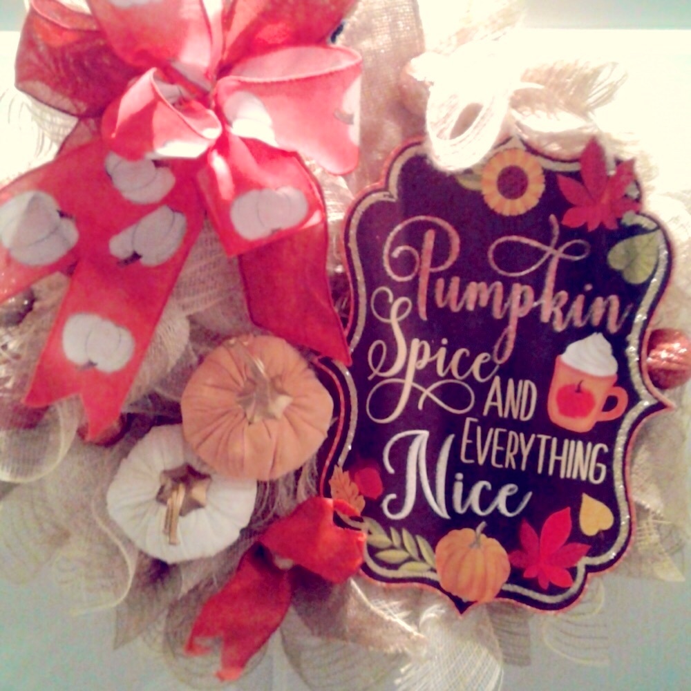 Fall Wreath Hand Crafted Harvest Pumpkin Spice, Wreath Autumn FINAL SALE - Picture 2 of 4
